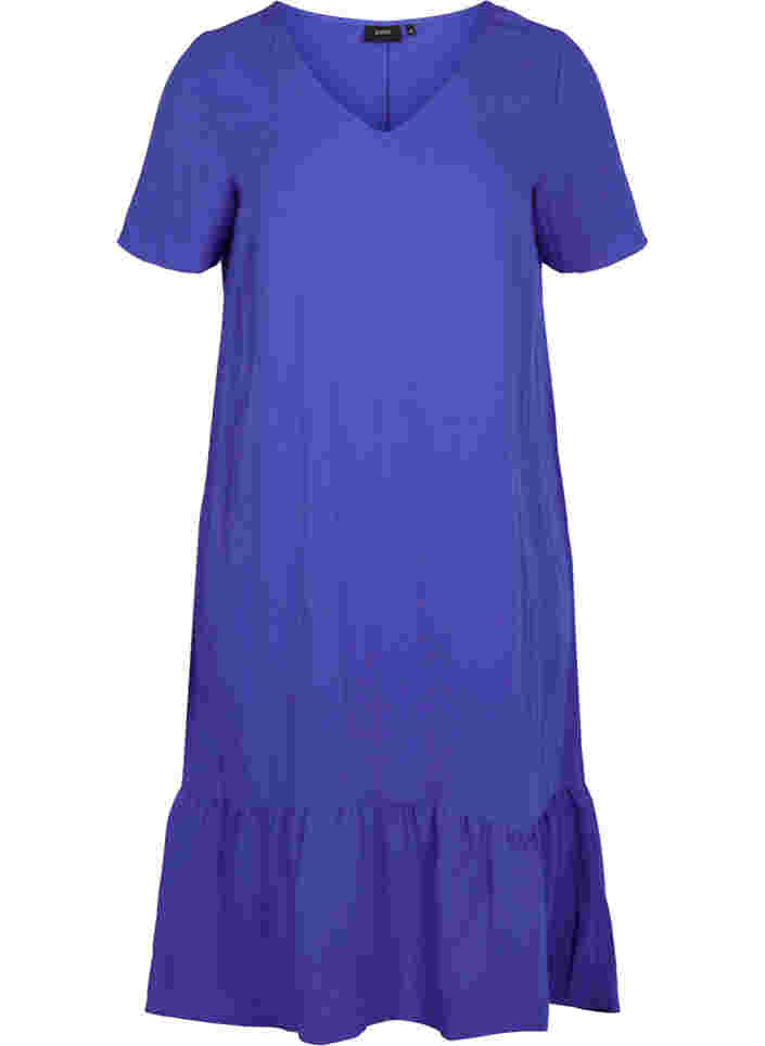 Kortærmet viskose kjole med v-udskæring, Dazzling Blue