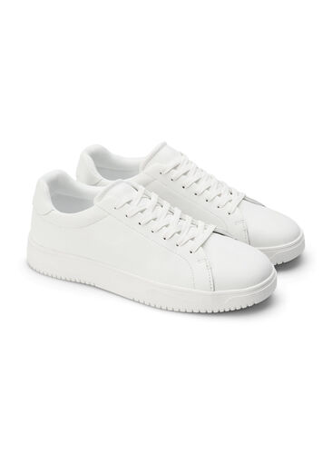 Wide fit læder sneakers, White, Packshot image number 3