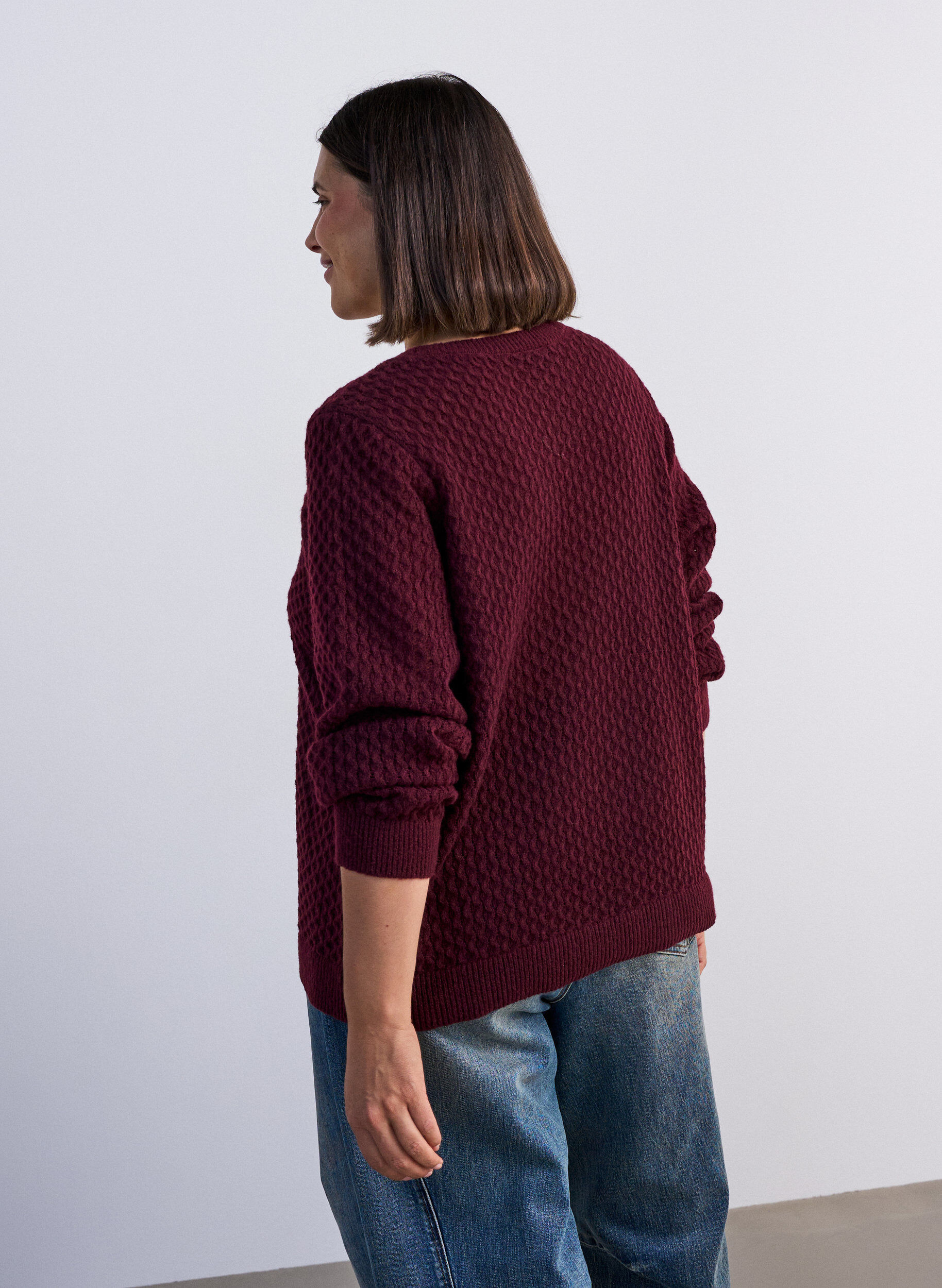 ZizziStrikbluse med struktureret hulm&oslash;nster, R&oslash;d, Model image number 2