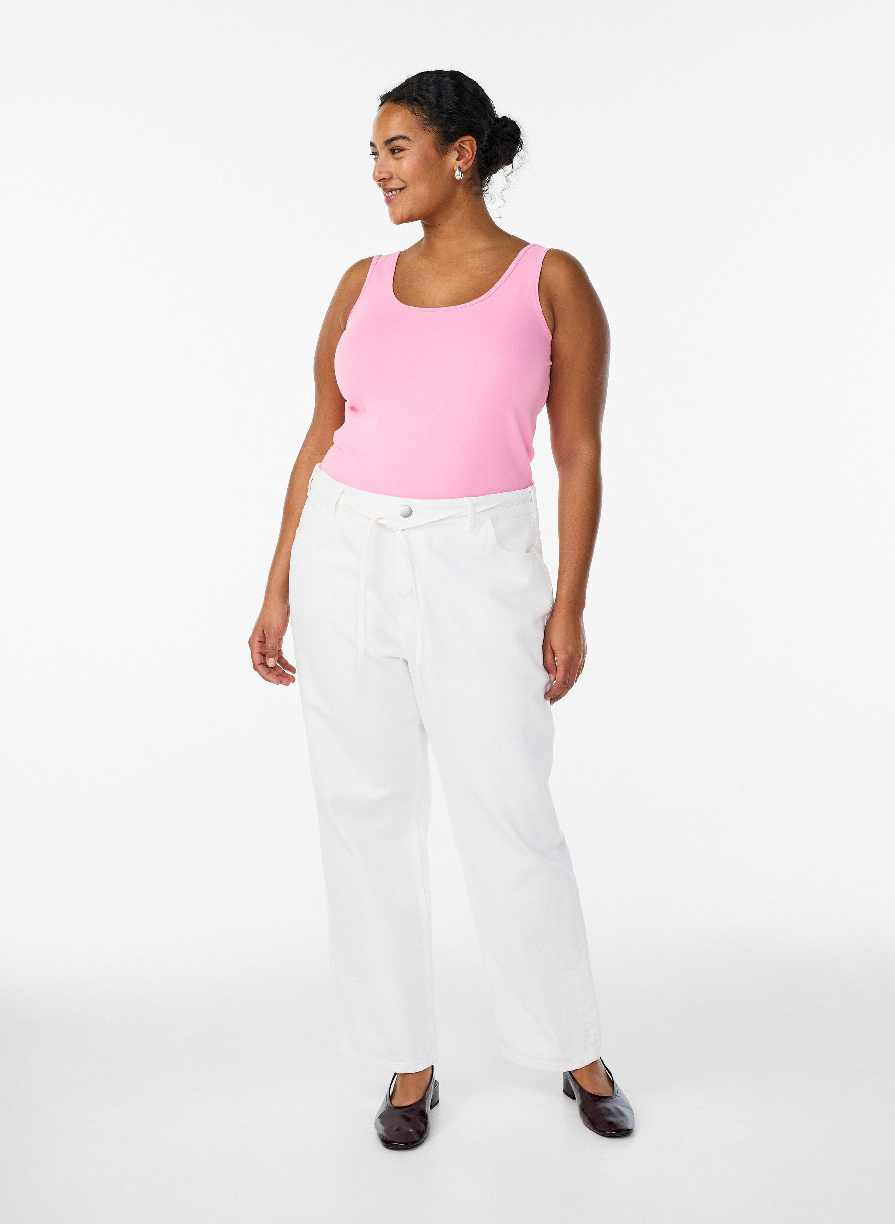 ZizziEnsfarvet basis top i bomuld, Lyser&oslash;d, Model image number 1