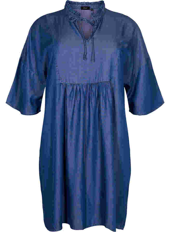 Kjole med 3/4 ærmer i lyocell (TENCEL™), Blue denim, Packshot image number 0