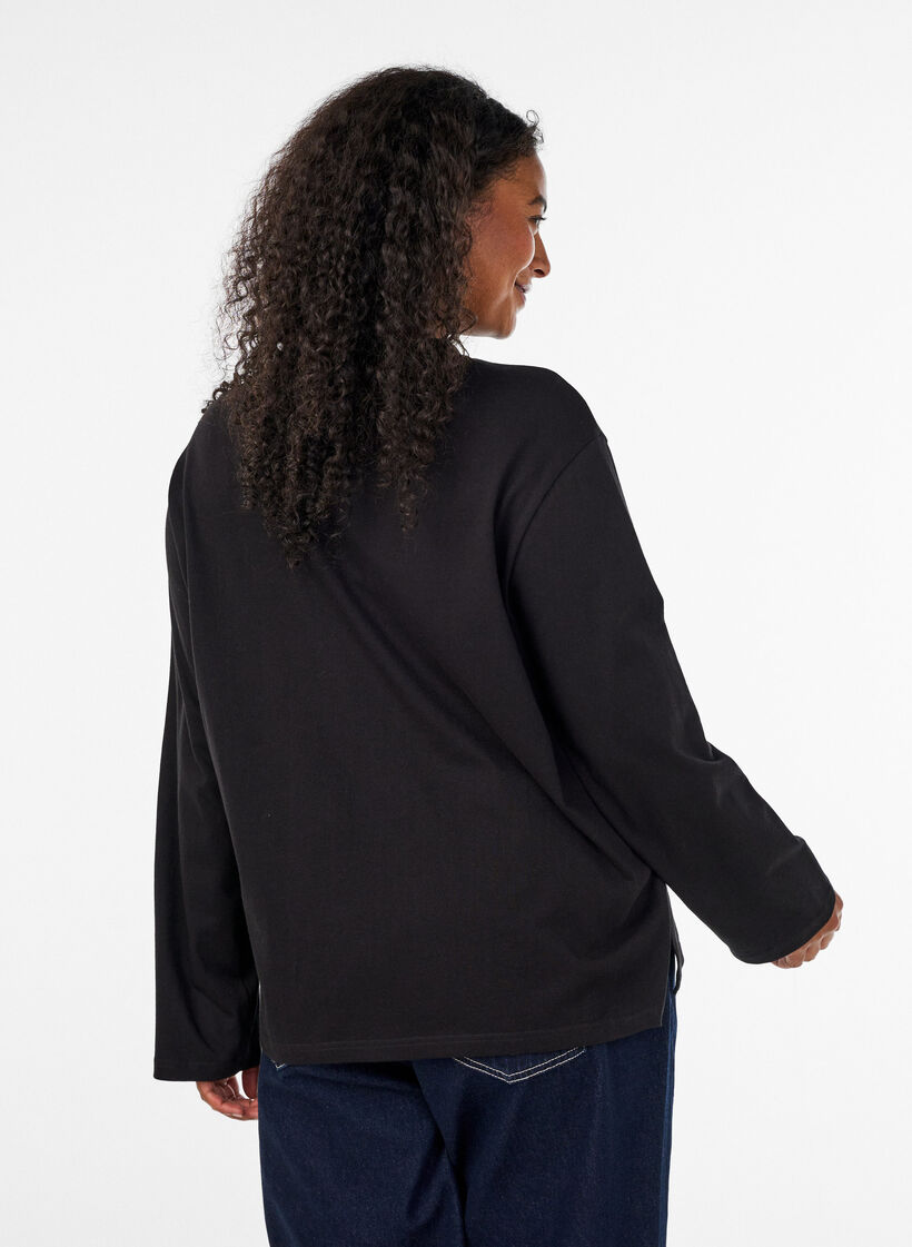 Basis t-shirt med lange &aelig;rmer, Sort, Model image number 2