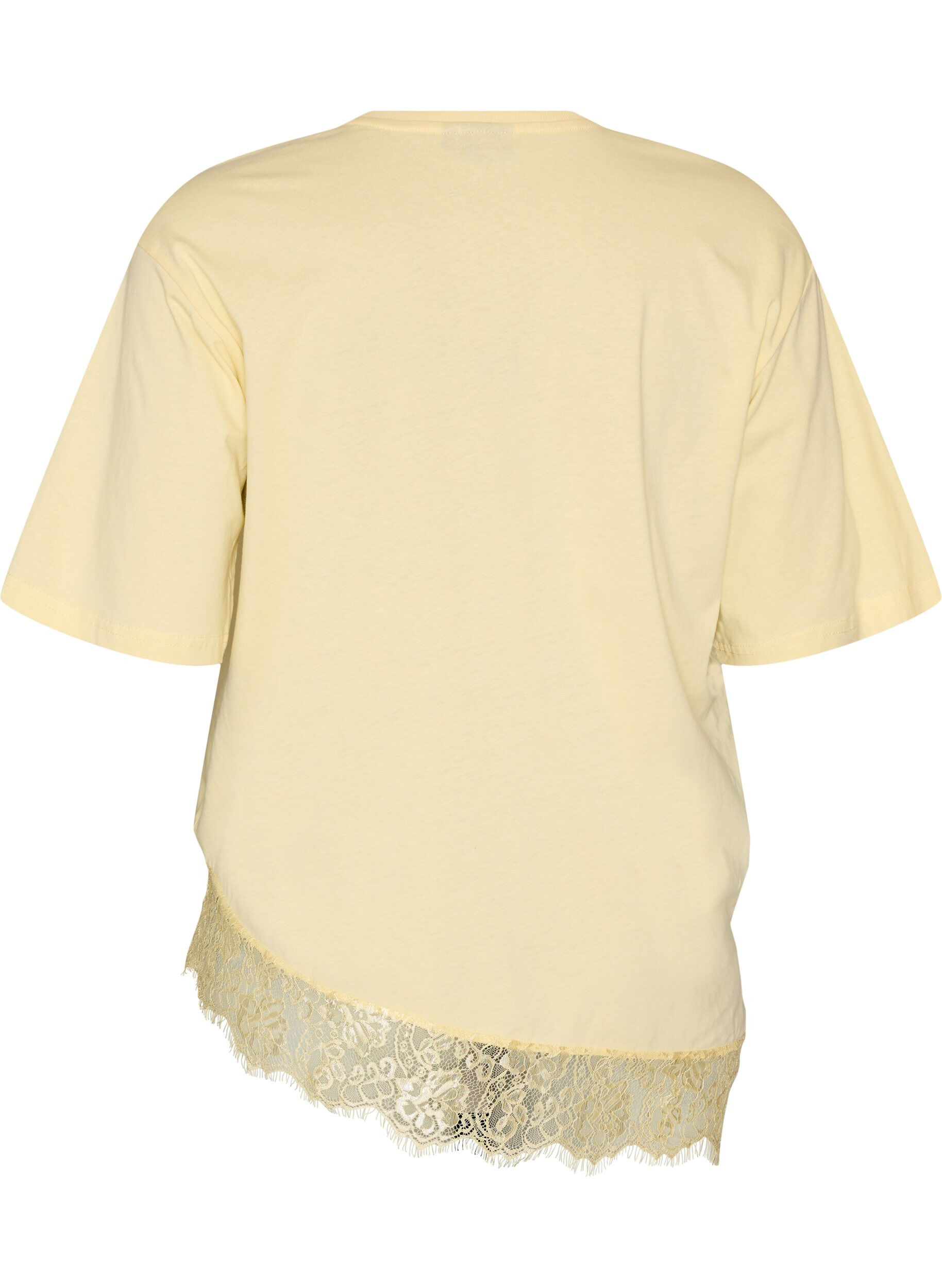 ZizziT-shirt med asymmetrisk blondekant, Gul, Packshot image number 1
