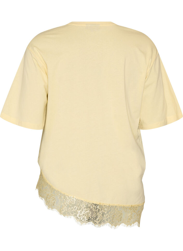 T-shirt med asymmetrisk blondekant, Gul, Packshot image number 1