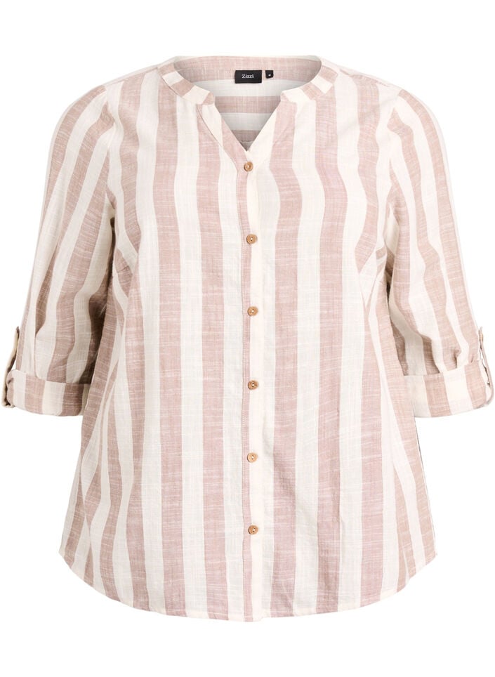 Skjortebluse i bomuld med V-udsk&aelig;ring, Beige, Packshot image number 0