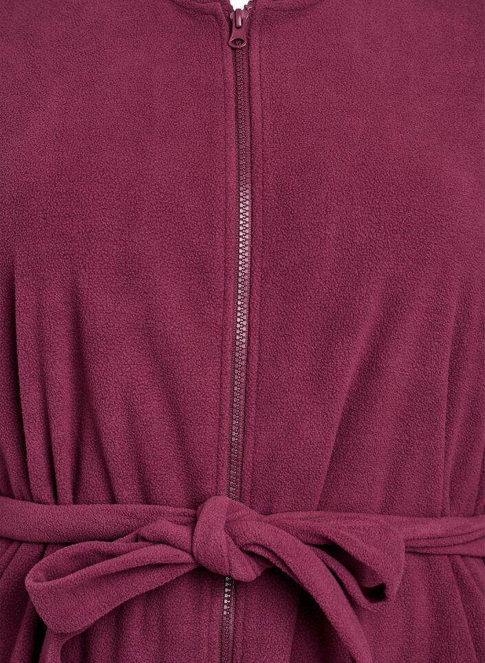 Morgenkåbe med lynlås og hætte, Mørk Bordeaux, Packshot image number 2