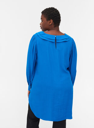 Viskose tunika med v-udskæring og krave, Princess Blue, Model image number 1