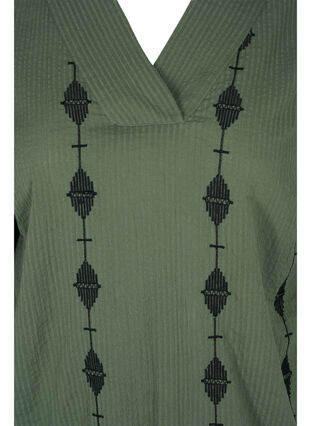 Mønstret bluse med v-hals og 3/4 ærmer, Thyme, Packshot image number 2