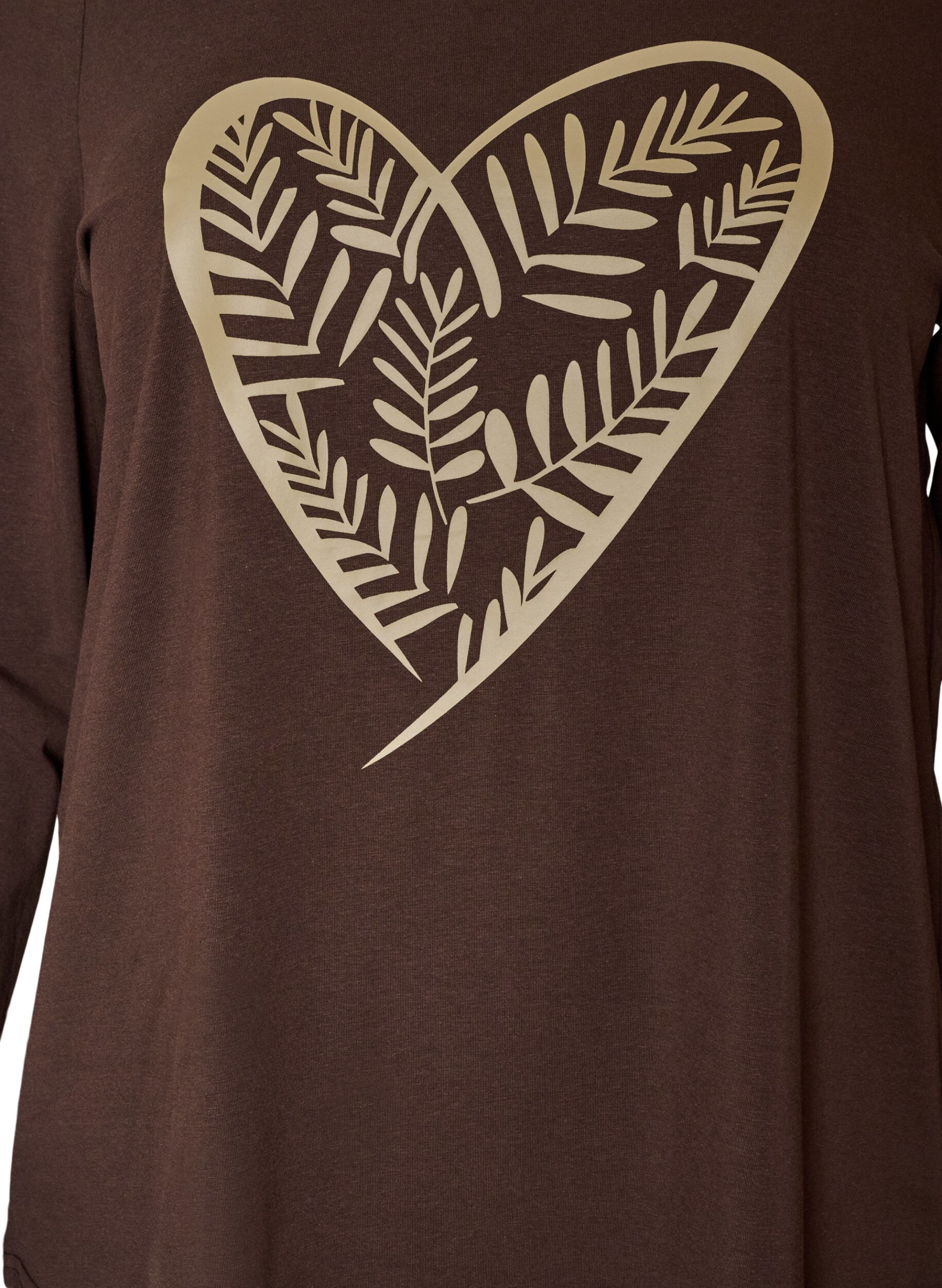ZizziNatbluse i bomuld med hjerteprint, Brun, Packshot image number 2