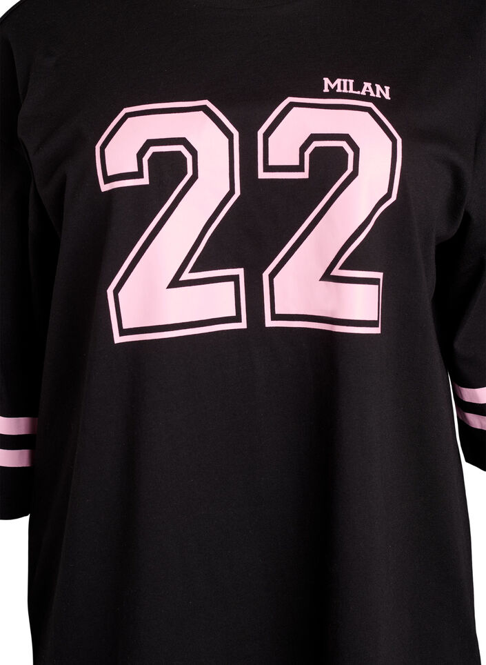 Oversize college t-shirt med 3/4 ærmer, Sort, Packshot image number 2