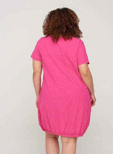 Kortærmet kjole i bomuld, Fuchia Purple, Model image number 1