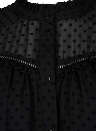 Skjortebluse med flæser og prikket tekstur, Black, Packshot image number 2