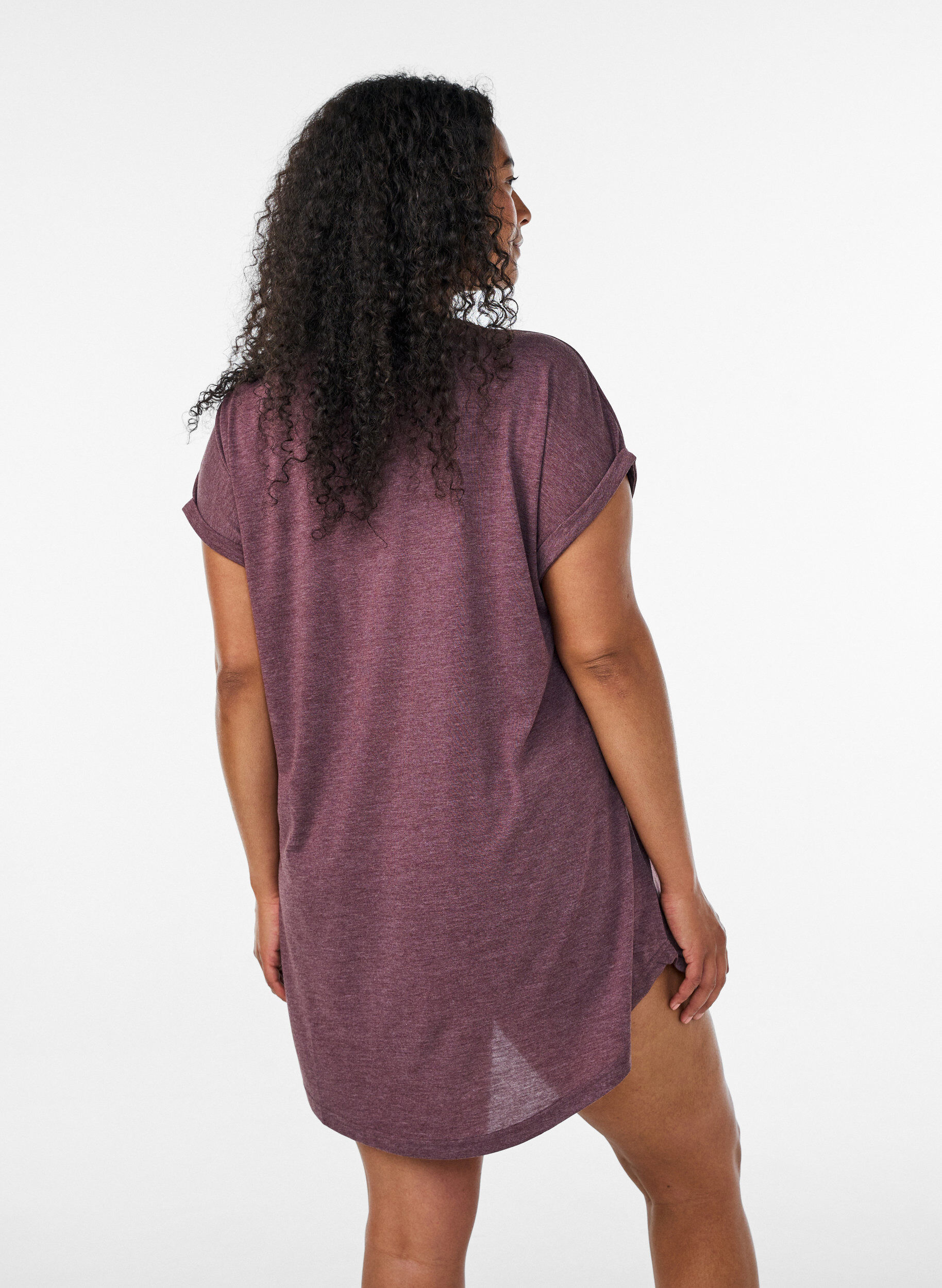 ZizziKort&aelig;rmet natkjole med tekstprint, M&oslash;rk Bordeaux, Model image number 2
