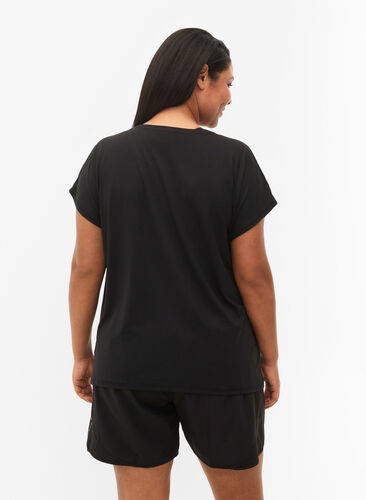 Kortærmet trænings t-shirt med print, Black/Pink Print, Model image number 1
