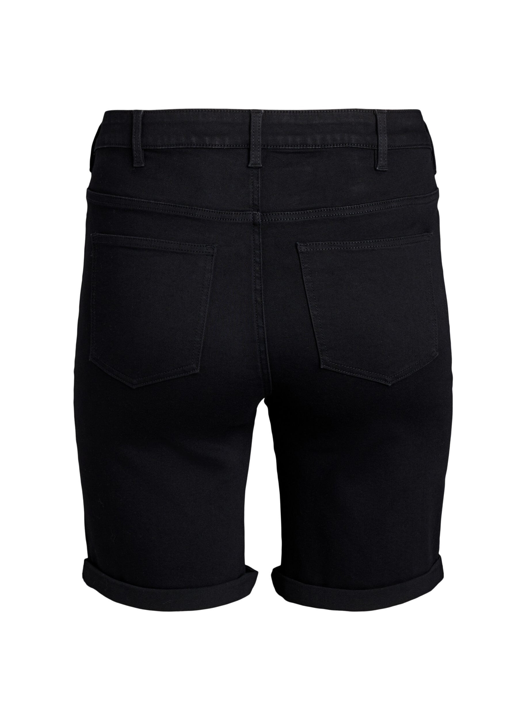 Zizzi T&aelig;tsiddende denimshorts med h&oslash;j talje, Sort, Packshot image number 1