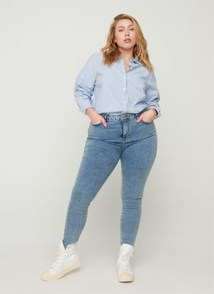 Højtaljede Amy jeans med stone wash, Stone Washed, Model image number 0