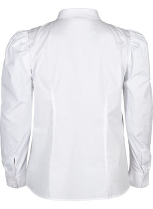 Bomulds skjorte med pufærmer, Bright White, Packshot image number 1