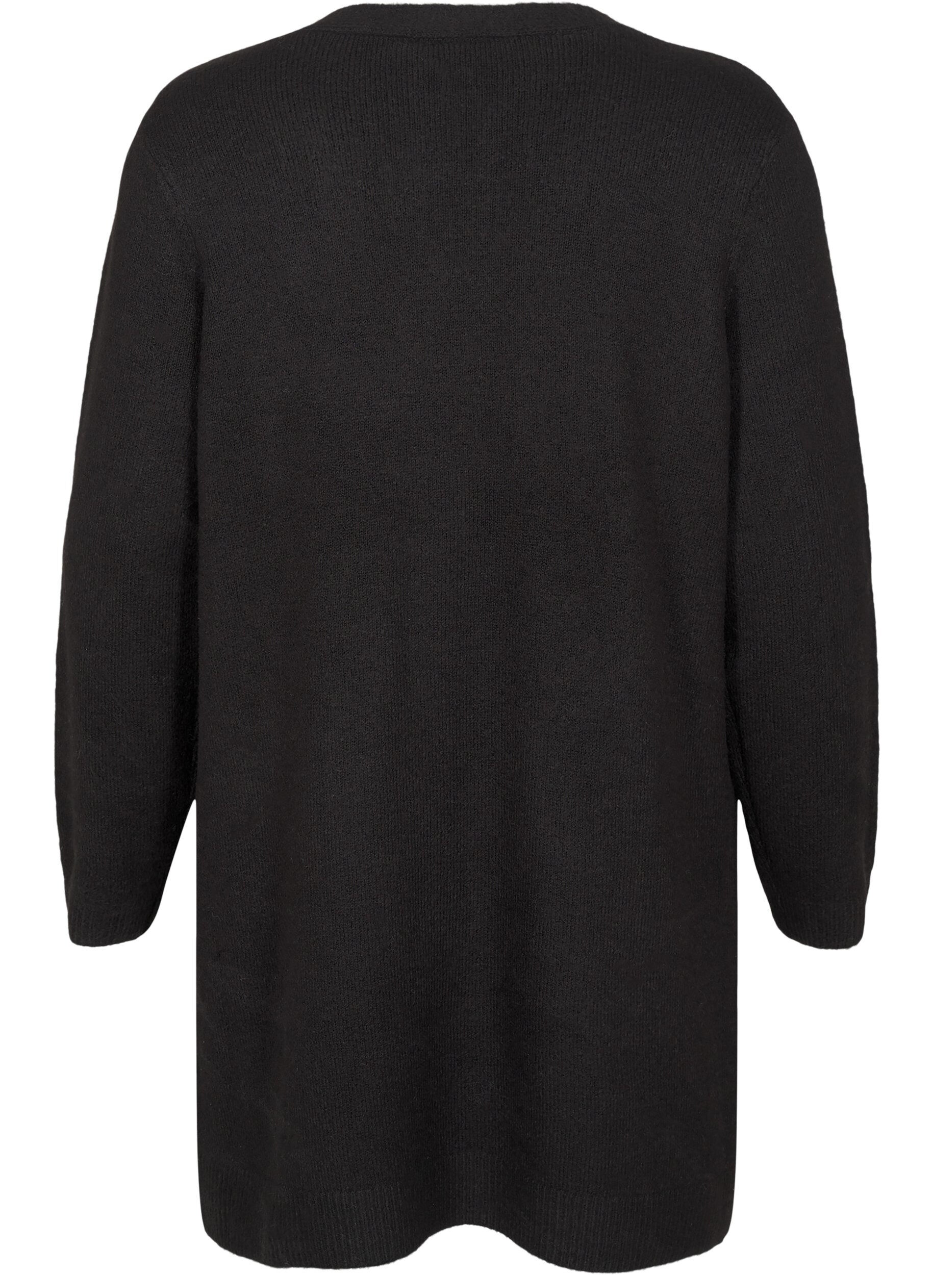 Zizzi Lang strik cardigan med lommer, Sort, Packshot image number 1