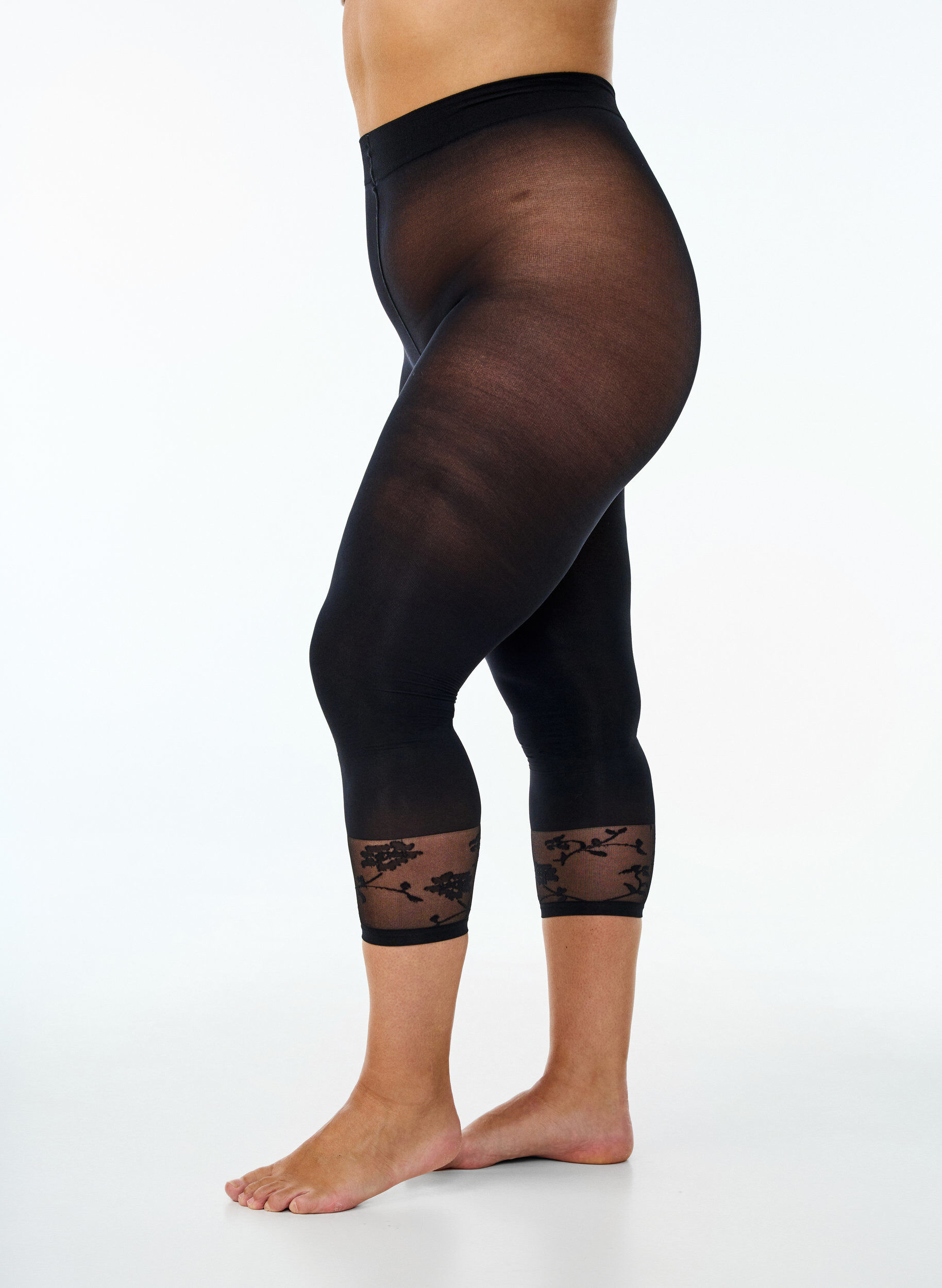 50 denier legging med blondekant, Sort, Model