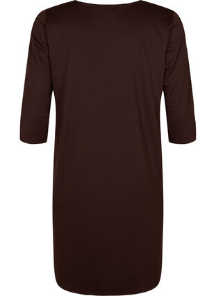 Ensfarvet kjole med v-hals og 3/4 ærmer, Coffee Bean, Packshot image number 1