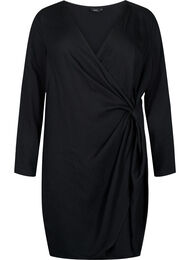 Langærmet kjole i viskose med wrap-look, Black