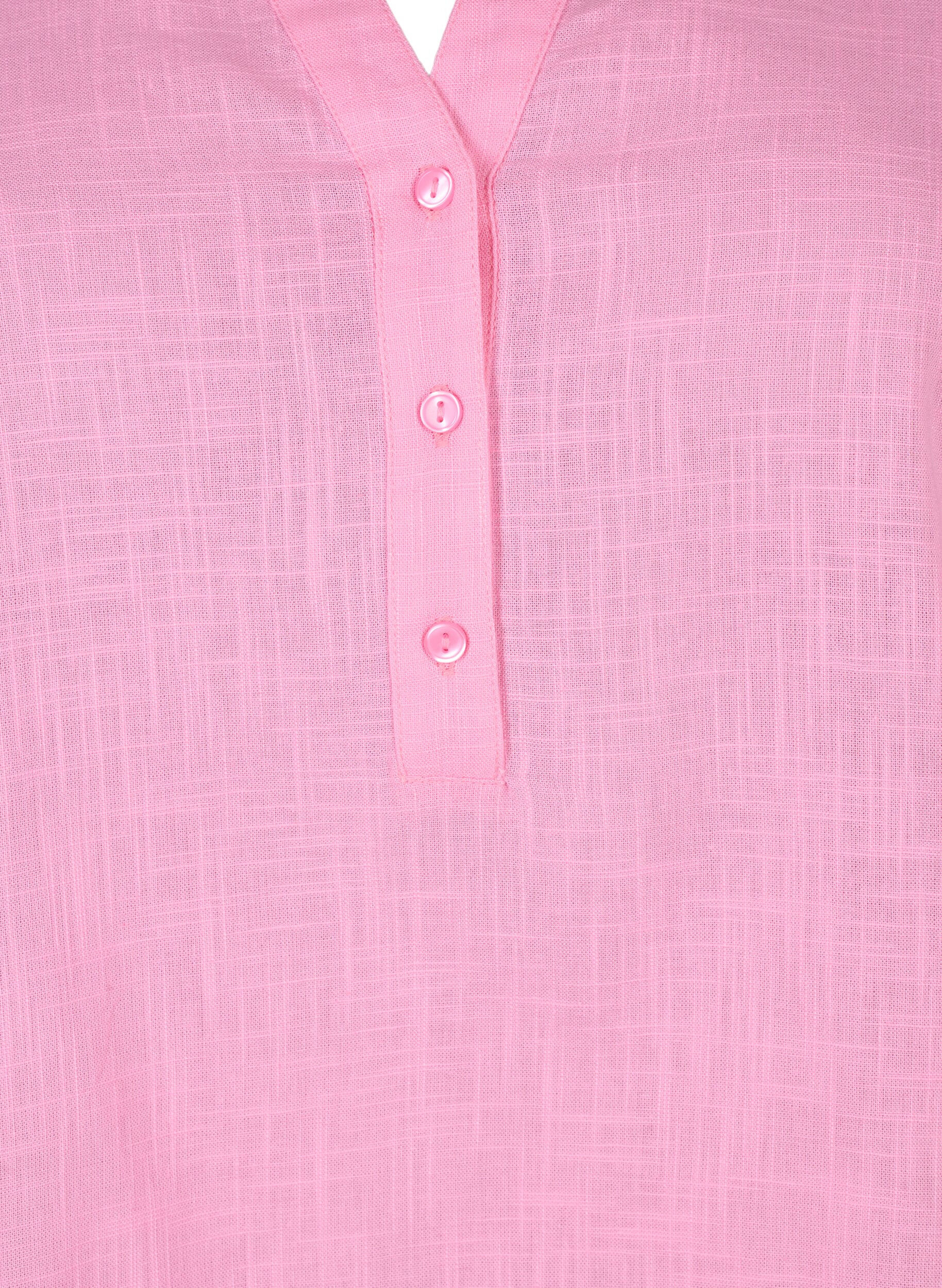 Zizzi Skjortebluse i bomuld med v-udsk&aelig;ring, Rosebloom, Packshot image number 2