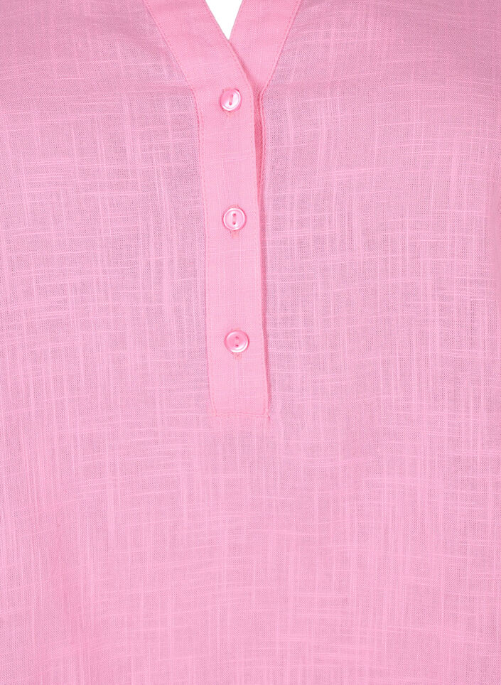 Skjortebluse i bomuld med v-udskæring, Rosebloom, Packshot image number 2