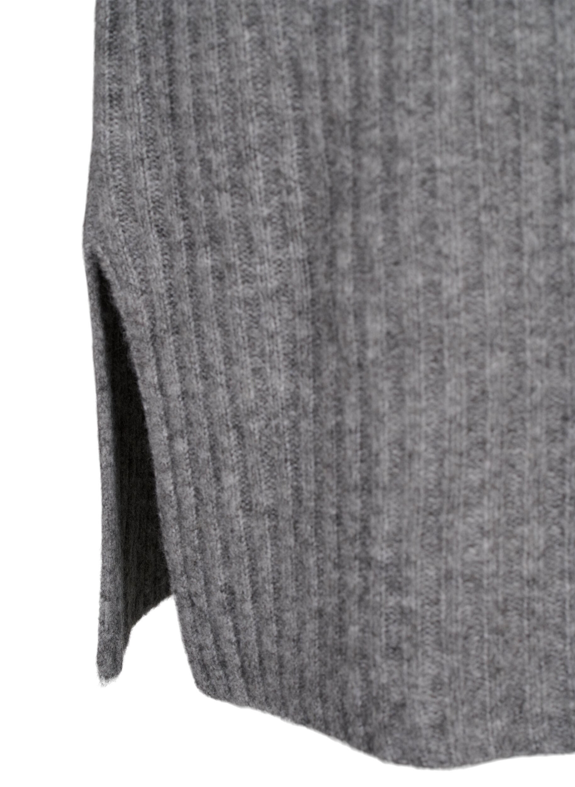 Zizzi Ribstrikket kjole med slids, Light Grey Melange, Packshot image number 3