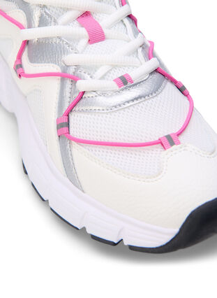 Wide fit sneakers med kontrastfarvet snøredetalje, White w. Pink, Packshot image number 3