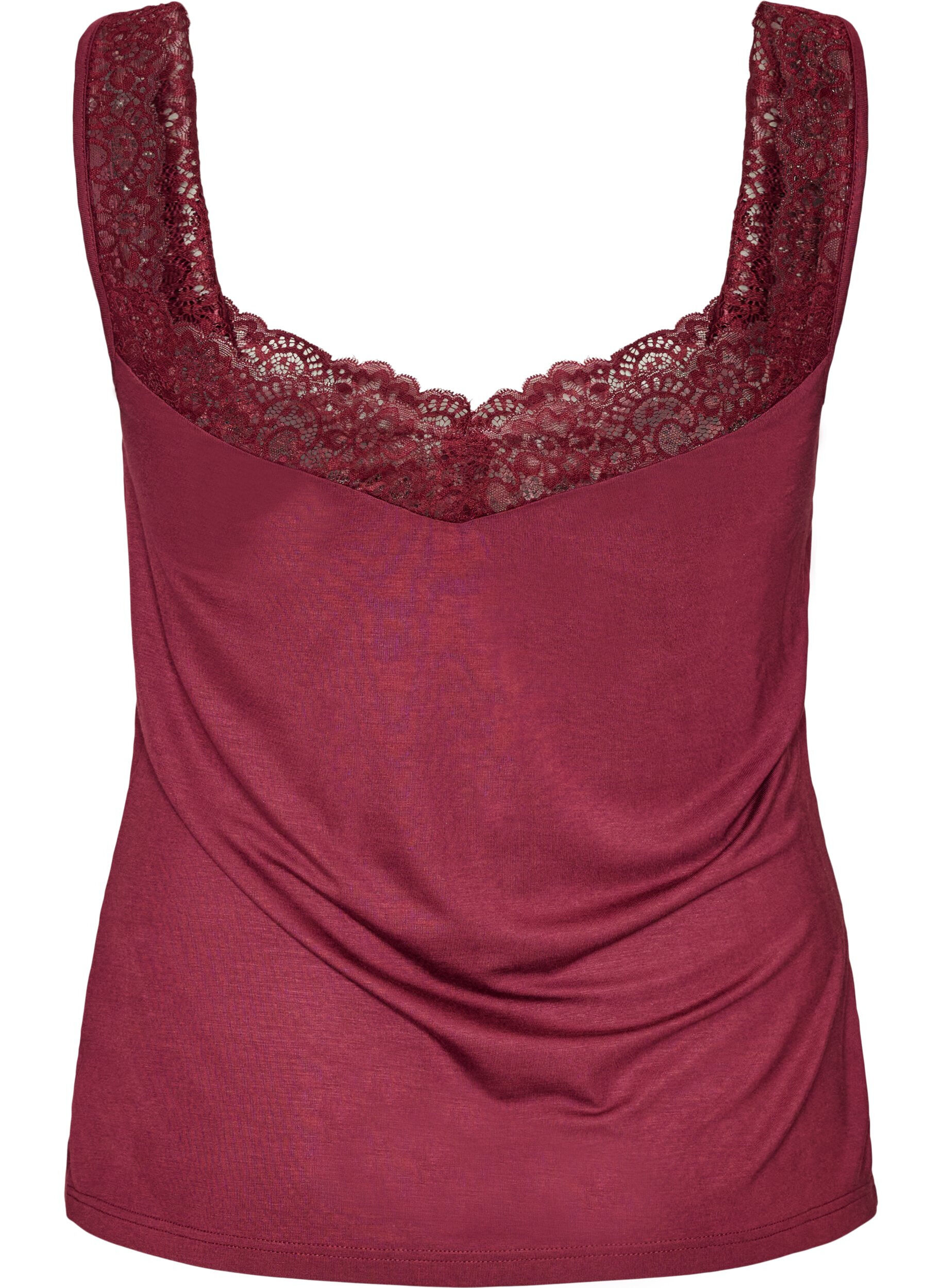 ZizziViskose top med blondekant, R&oslash;d, Packshot image number 1