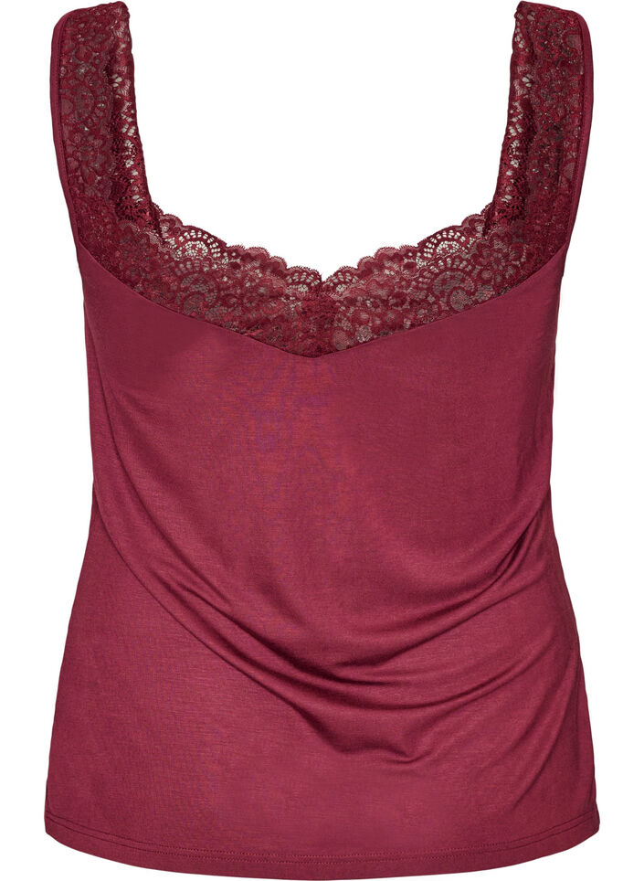 Viskose top med blondekant, R&oslash;d, Packshot image number 1