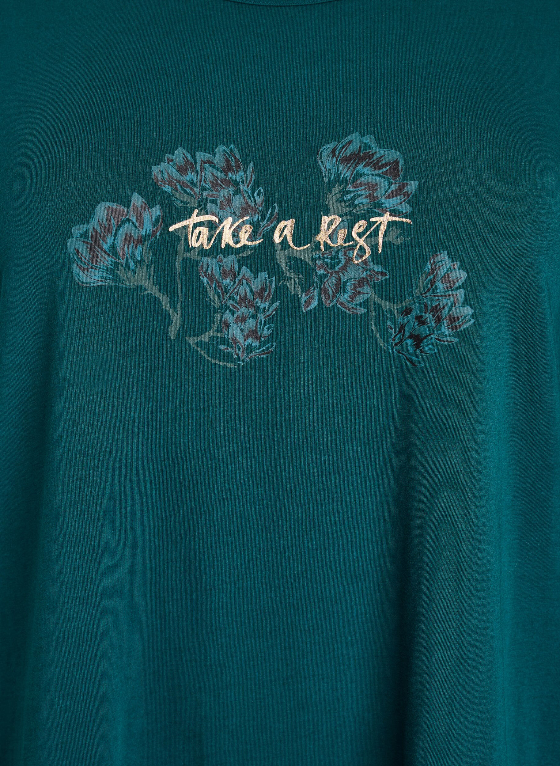 ZizziNatbluse i bomuld med frontmotiv, Turkis, Packshot image number 2