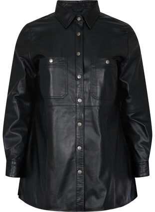 Læderskjorte med knapper, Black, Packshot image number 0