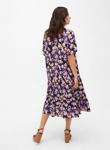 Kortærmet viskose kjole med print, Small Flower AOP, Model image number 1