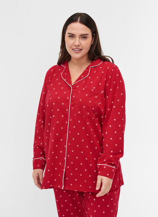 Bomulds natskjorte med print , Tango Red AOP, Model image number 0