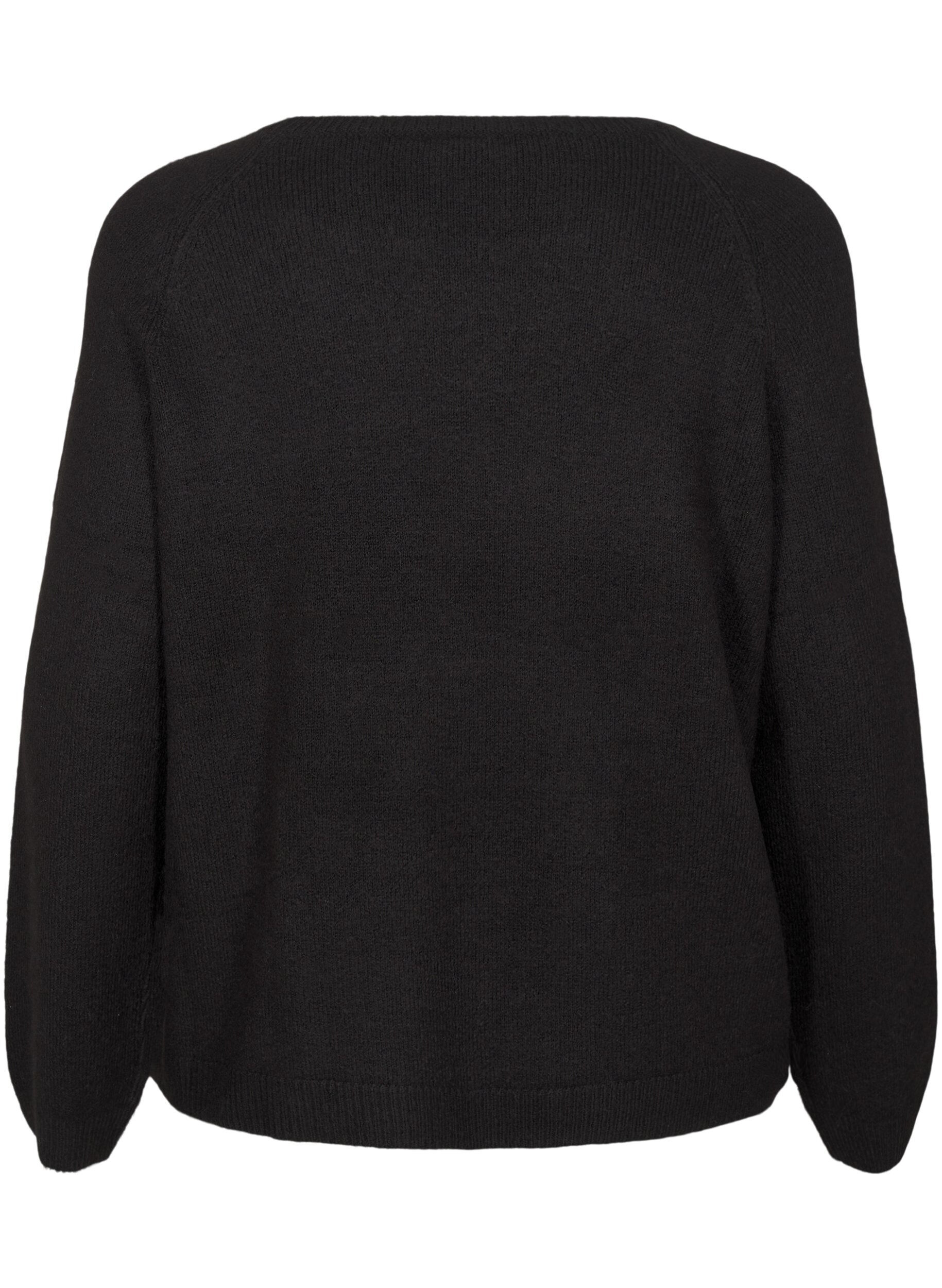 Zizzi L&oslash;stsiddende strikbluse med rund hals, Black, Packshot image number 1