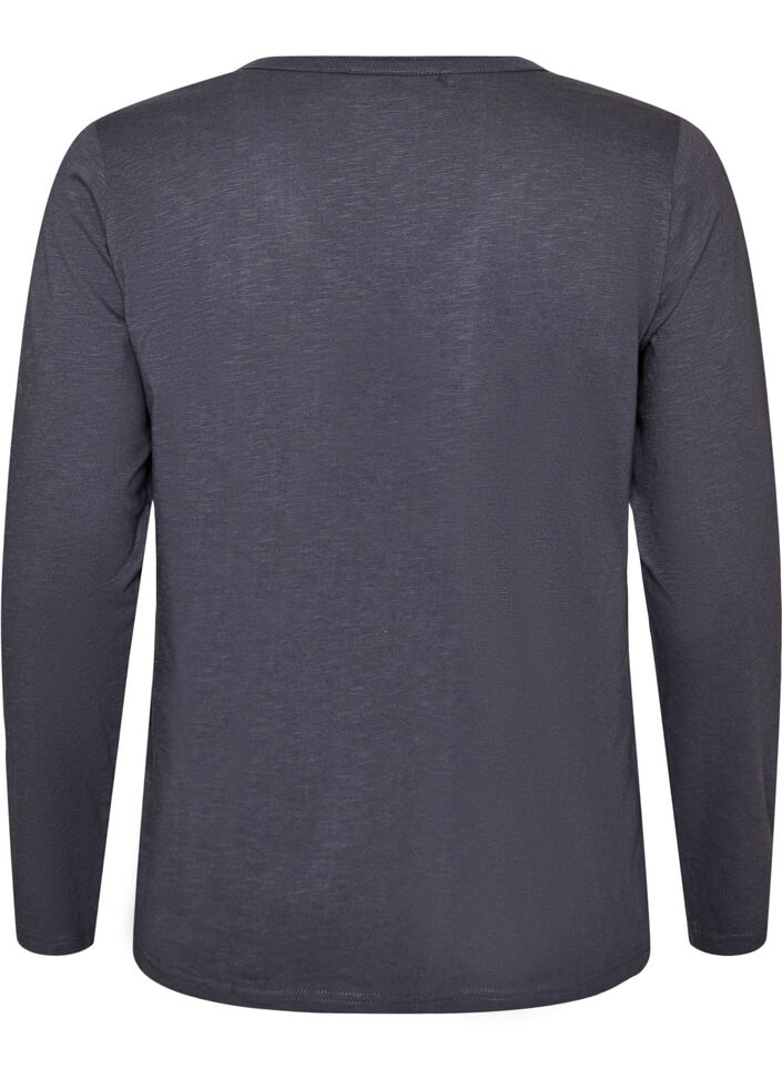 Lang&aelig;rmet t-shirt med V-hals og knapper, Gr&aring;, Packshot image number 1