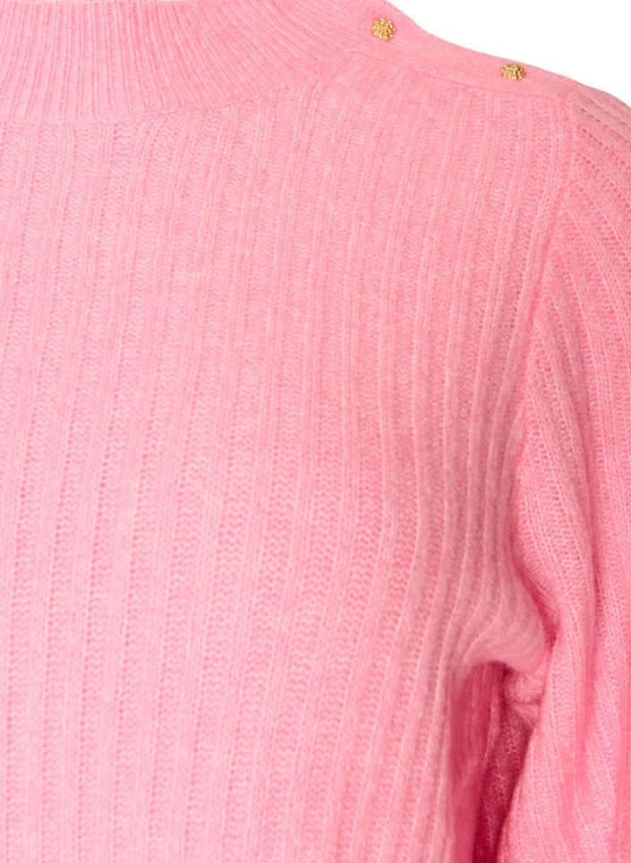 Ribstrikket sweater med ballon&aelig;rmer og knapper, Lyser&oslash;d, Packshot image number 2