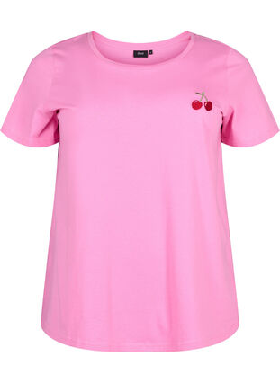 Bomulds t-shirt med broderet kirsebær, Roseb. W. CherryEMB., Packshot image number 0