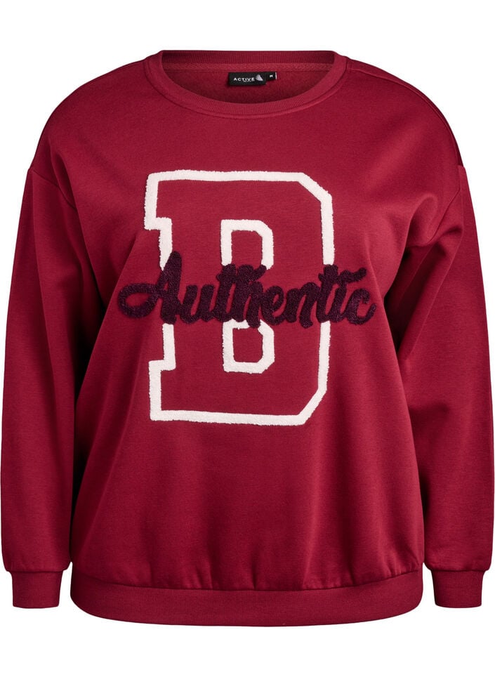 Sweatshirt med tekst i frott&eacute;, M&oslash;rk Bordeaux, Packshot