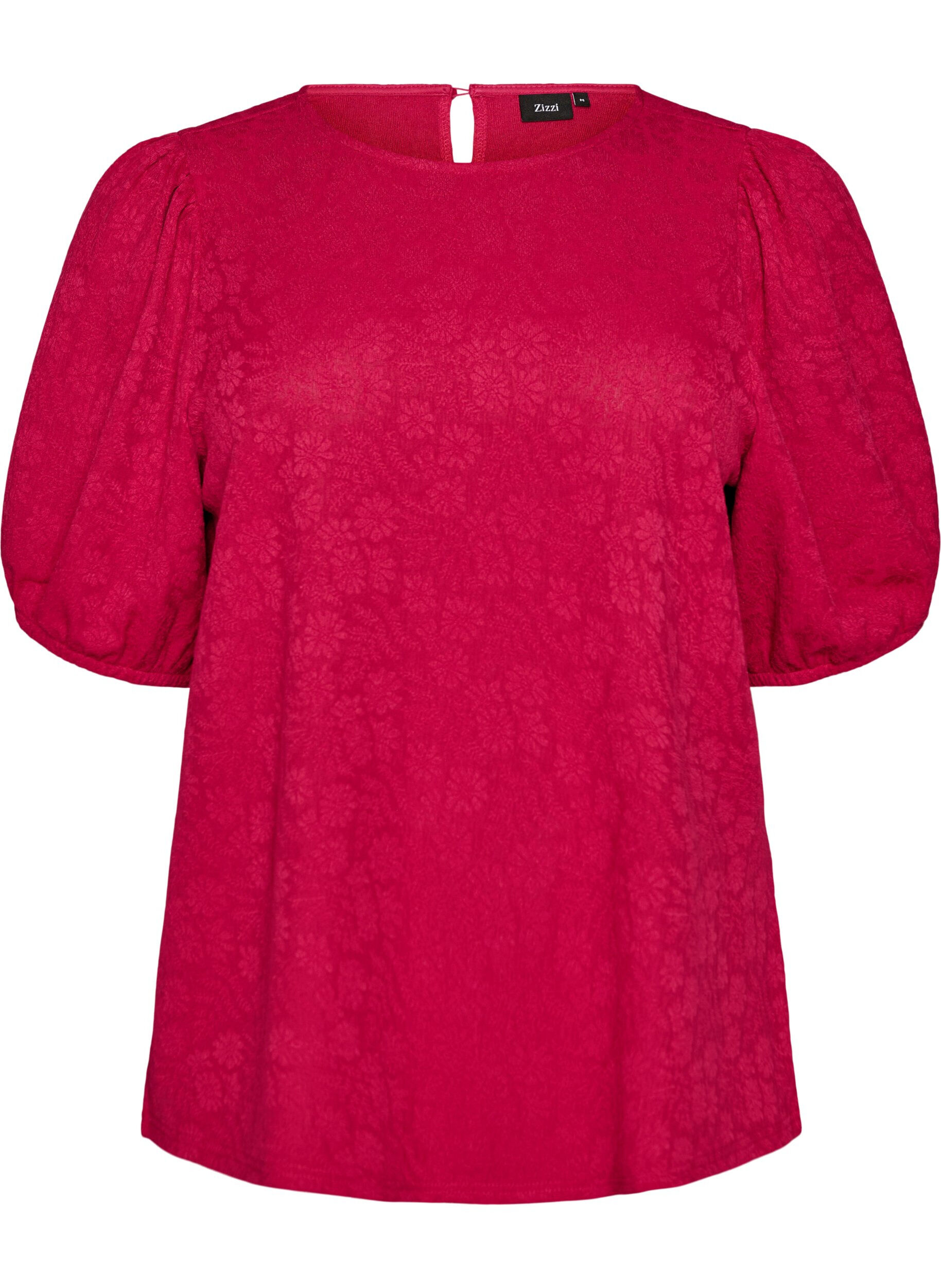 ZizziBluse med struktur og korte &aelig;rmer, Lyser&oslash;d, Packshot image number 0