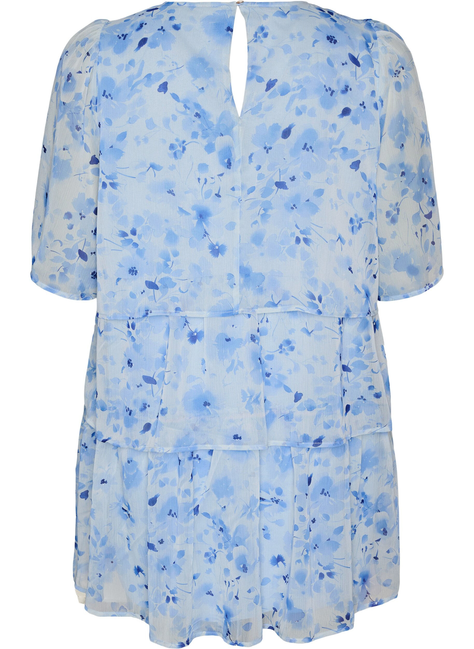 ZizziKort kjole i chiffon-look med blomsterprint og fl&aelig;selag, Bl&aring;, Packshot image number 1