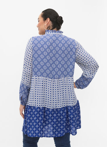 A-shape kjole med mønstre og skæringer, Blue AOP, Model image number 1
