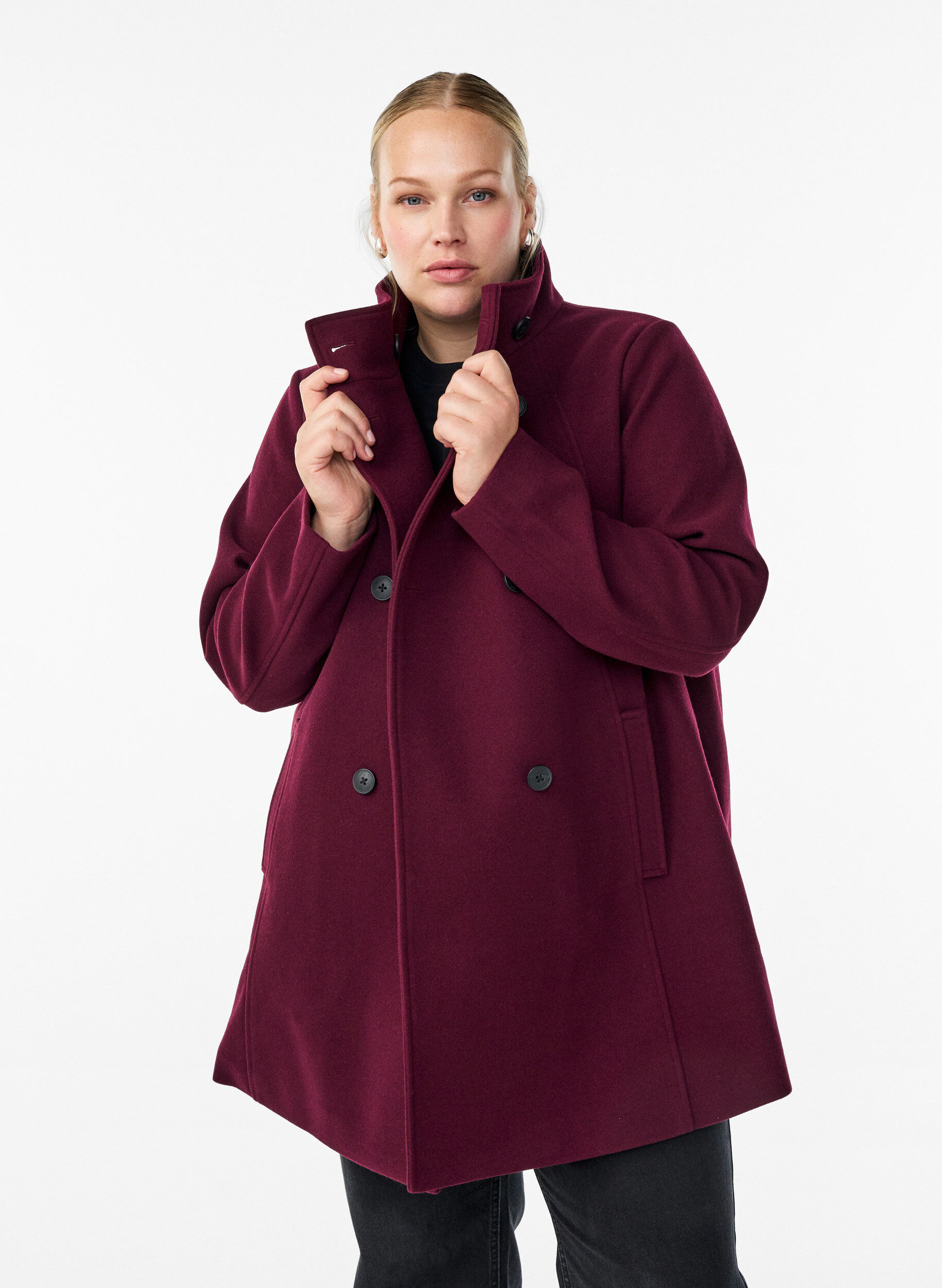 Kort frakke med A-facon, M&oslash;rk Bordeaux, Model