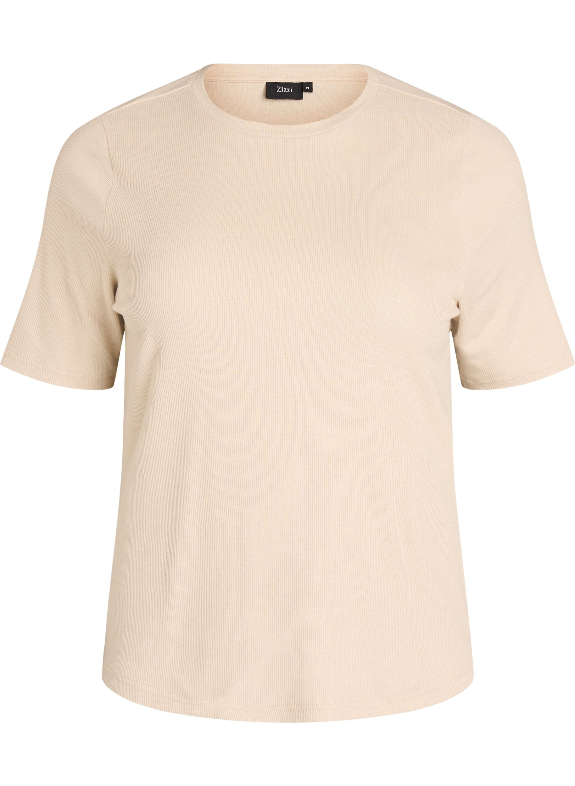 Zizzi Basis t-shirt i ribbet kvalitet med rund hals, Beige, Packshot image number 0