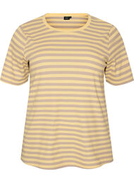 Stribet t-shirt med ribstruktur, Gul