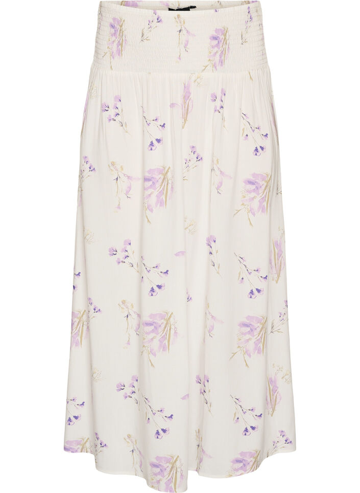 Maxinederdel i viskose med smock, Hvid, Packshot image number 0