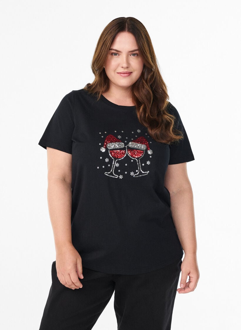 Jule t-shirt i &oslash;kologisk bomuld, Sort, Model image number 0