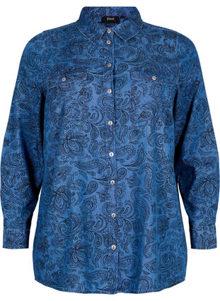 Bomulds skjorte i paisley mønster, Blue Paisley, Packshot image number 0