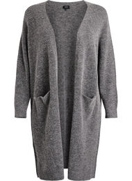 Lang cardigan i strik med uld og alpaka, Grå